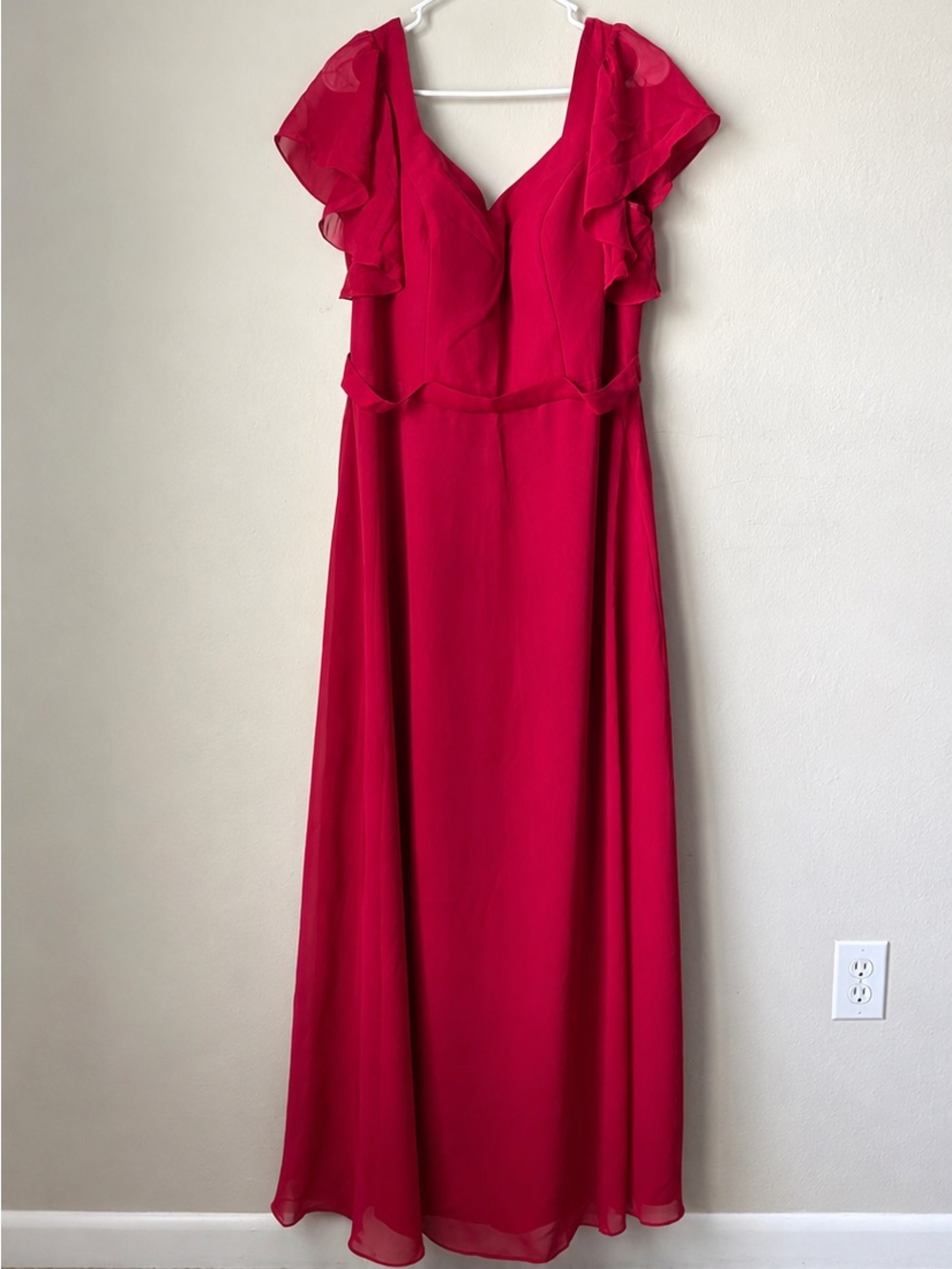 JJ’s House Burgundy Chiffon Ruffle V-Neck Formal Gown NWT Custom